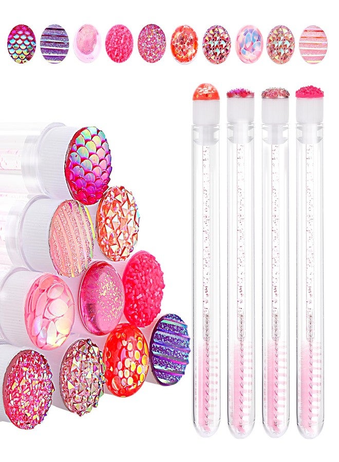 Telooco Disposable Mascara Wands Tube Set 10Pcs Shiny Diamond Lash Brush Eyelash Spoolies With Tube Mascara Wands Makeup Tool for Eyelash Extensions(Pink) - Image 1